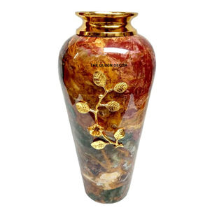 แจกันโลหะเคลือบลายดอกไม้ดีไซน์ใหม่ งานแฮนด์เมด ก้านทองเหลือง ป้องกันการรั่วซึม สวยงามหรูหรา - Product Image 1