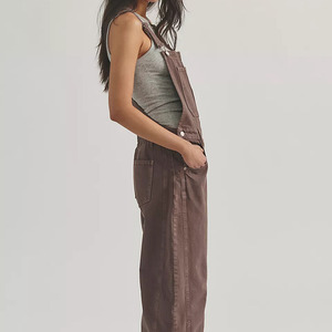 Custom Logo <b>Women's</b> Washed Solid Color Denim <b>Dungarees</b> Wide Leg Bib Overall Casual Loose Fit Jeans Jumpsuit - Product Image 2