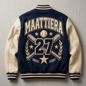 <b>Men</b> Navy <b>Cream</b> Baseball <b>Jacket</b> Leather Sleeves Custom Embroidered Letterman Style Snap Button Streetwear - Product Image 3