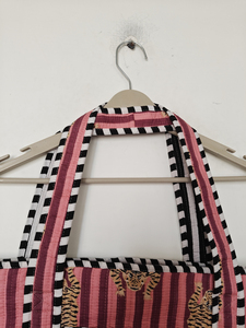 For Floral Print <b>Medium</b> <b>Size</b> Cotton Beach Tote <b>Bag</b> with Double Handles Zipper Closure Daily Use - Product Image 3