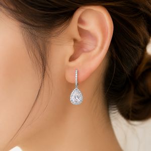 Pendientes de Plata de Ley 925 con Diamantes en Forma de Lágrima, Pendientes Colgantes de Aro con Doble Halo de Moissanita para Mujer, Ideales para Aniversarios y Fiestas - Product Image 4