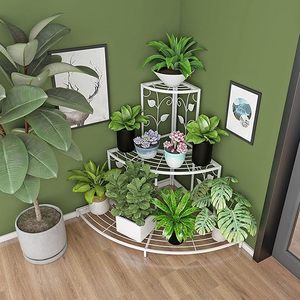 Handmade 3 Tier Metal Corner Plant Stand White Freestanding Flower Pot Display Rack Indoor Outdoor Garden Shelf - Product Image 1