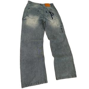 Último Diseño Pantalones Vaqueros con Pedrería Estilo Urbano, Jeans Holgados de Carpintero con Doble Parche y Diamantes, Jeans de Mezclilla Holgados para Hombre con Gemas - Product Image 5