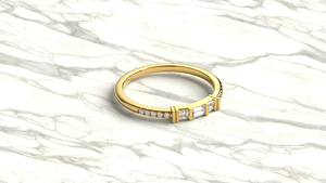 Minimalist 18K Gold Diamond <b>Ring</b> Dainty Baguette Princess Cut <b>Stacking</b> Round Diamond Wedding Band Fine Jewelry for Women - Product Image 3