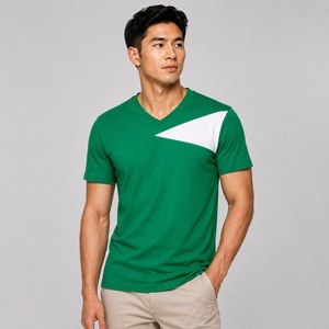 T-shirts pour hommes à col en V 100% coton fabriqués directement en usine, manches courtes, séchage rapide, respirants, couleur personnalisée, logo personnalisé, haute qualité - Product Image 1