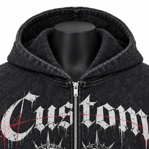 Custom Gothic <b>Zip</b>-<b>Up</b> <b>Hoodie</b> Unisex <b>Black</b> French Terry Breathable Oversized Fit Streetwear Autumn Wear Rhinestone Glitter Print - Product Image 2