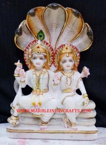 Statues de Lord Vishnu et Laxmi en marbre blanc, en marbre de Makrana, pour la religion hindoue, décoration intérieure. - Product Image 3