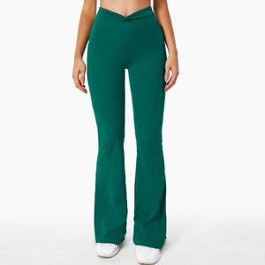 <b>High</b> <b>Waist</b> <b>Flared</b> Leg Yoga <b>Leggings</b> Full Length Solid Brown Spandex Nylon Seamless Four-Way Stretch Elastic <b>Waist</b> - Product Image 5