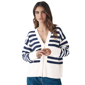 Women's Striped Knitted Cardigan V-Neck Full Sleeve Casual Open <b>Stitch</b> <b>Top</b> Quality All Seasons Wear - Product Image 5