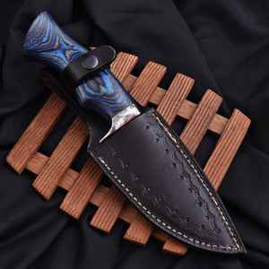 Couteau Viking de camping haut de gamme en acier Damas avec manche en bois et étui en cuir fin, pour cuisine extérieure et accessoires - Product Image 6