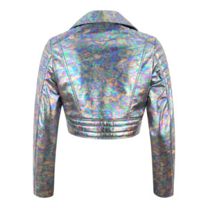 Custom 100% Genuine Shinny Foil Napa Leather Women’s Cropped <b>Jacket</b> Short Body Metallic <b>Gothic</b> Style Private Label OEM Wholesale - Product Image 3