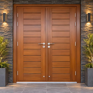 Porte d'entrée battante en bois massif GA-46L Noyer, Acajou, Bois de rose avec double rainure, design moderne pour l'extérieur des appartements et villas - Product Image 1