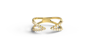 Bague ajustable moderne en or 18 carats avec diamants ronds, bracelet croisé, double rangée, bijou statement, cadeau pour femme - Product Image 1