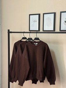 Sweat-shirt à col rond surdimensionné en molleton de coton épais de haute qualité, personnalisé OEM, couleur marron foncé, épaules tombantes - Product Image 5