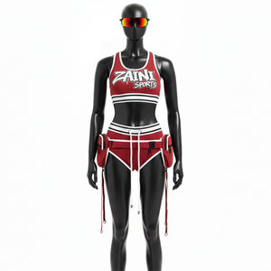 Women <b>Bikini</b> Set Polyester Spandex Stretch Red <b>White</b> Panel Sport Top High Waist Pocket Bottom Custom Logo women for <b>Bikini</b> Set - Product Image 6