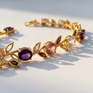 Bijoux fins de haute qualité, bracelet tendance plaqué or 18 carats, zircon, chaîne en forme de tulipe, pierres multicolores, bracelet unisexe, anniversaire - Product Image 3