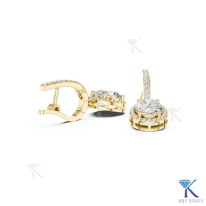 ต่างหูเพชรทรงรีแบบ Halo Drop ประดับเพชรแบบ Pave Hoop Leverback ทองคำแท้ 14K/18K เครื่องประดับหรูหราสำหรับผู้หญิง งานแต่งงาน งานเลี้ยง - Product Image 4