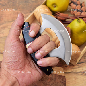 Custom Stainless Steel Ulu <b>Knife</b> with Wood <b>Handle</b> Ambidextrous Industrial Style Leather Sheath OEM ODM Wholesale Supplier - Product Image 4