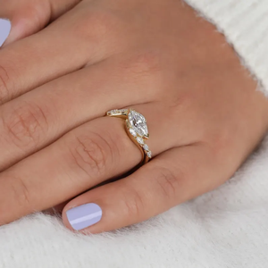 Elegant Marquise Cut Diamond Engagement <b>Ring</b> in Solid Yellow Gold VintageInspired <b>Dainty</b> Bridal <b>Ring</b> with Slim Band Promise <b>Ring</b> - Product Image 5