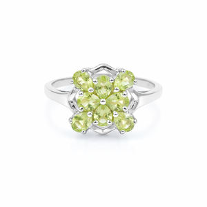 925 Sterling Silver Floral Peridot Ring 8 Pear Shape Green <b>Stone</b> Flower Design 1 Micron Gold Plated Jewelry - Product Image 3