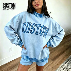 Sweat-shirt en molleton de coton épais personnalisé de haute qualité pour femme, brodé, à épaules tombantes, coupe oversize, col montant - Product Image 2