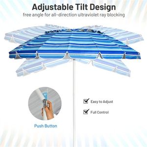 8 Ft UV Protected Beach <b>Umbrella</b> with 16 Ribbed <b>Windproof</b> Frame - Product Image 6
