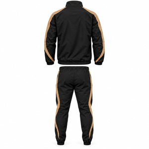 Ensemble de survêtement coupe diagonale pour homme, coupe unie, col montant, fermeture éclair intégrale, coupe-vent, coloris noir onyx et beige sable, idéal pour l'été - Product Image 2
