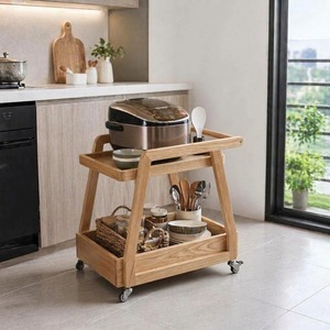 SINTERIOR Solid Wood Kitchen Storage <b>Cart</b> Double Tier <b>Rolling</b> Organizer Water Resistant for Neatening Space Saving Modern Homes - Product Image 2