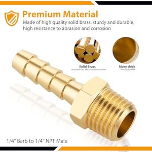 Brass Polished Hose Barb Fittings 1/4 NPT Male Thread Air Hose <b>Quick</b> Coupler M Type Adapter High Resistance - Product Image 2