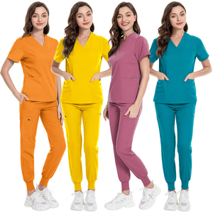 Nuevos Uniformes Médicos de Poliéster Tejido a la Moda para Mujer, Cuello en V, Elásticos, con Logotipo Personalizado, Ropa para Doctoras y Enfermeras - Product Image 1