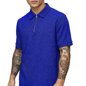Polo à manches courtes pour homme avec motif à pois, style décontracté, tissu tissé avec fermeture éclair - Product Image 4