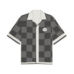 Nouveau gros hommes été tendance à manches courtes américain rétro contrasté Plaid col cubain chemise décontractée - Product Image 1