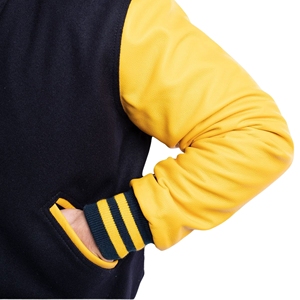 Veste universitaire américaine pour homme, manches en laine/viscose, fermeture éclair, devant patchwork, style bomber baseball, doublure matelassée - Product Image 3