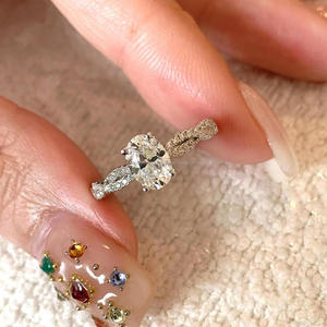 Elegant <b>Oval</b> <b>Moissanite</b> Diamond <b>Ring</b> 925 Sterling Silver Twisted Band Solitaire <b>Engagement</b> Jewelry For Women - Product Image 1