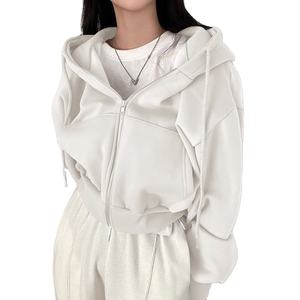 Peso pesado 400 gramos mujeres de gran tamaño 100% algodón bordado a prueba de viento cremallera completa Sudadera con capucha logotipo frontal sudaderas de alta calidad - Product Image 4