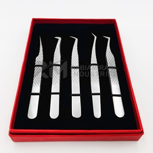 Customized Red/Black/Silver Card Box Packing Set And Silver Shin 6 different Point Diamond Grip Tweezer Set - Product Image 2