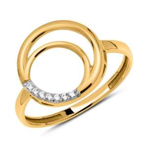 10KT Yellow Gold Double <b>Circle</b> Lab Grown Diamond Pav Open <b>Circle</b> Design Engagement Wedding Anniversary Jewelry Gift - Product Image 1