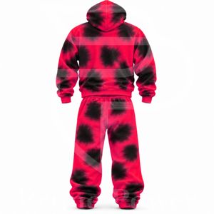 Conjunto Deportivo de Dos Piezas para Hombre, Sudadera con Capucha y Pantalones Jogger con Estampado Tie Dye Rojo y Negro, Estilo Hip Hop, Ropa Deportiva Casual, Proveedor Directo OEM ODM 2026 - Product Image 2