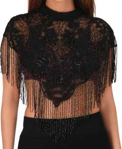 Black Beaded Lace <b>Fringe</b> <b>Crop</b> <b>Top</b> Polyester Material Chandni Export House - Product Image 6