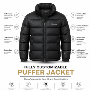Veste matelassée unisexe personnalisée OEM, épaisse, à capuche, coupe-vent, en toile brillante bleu clair, doublée coton, vente en gros - Product Image 2