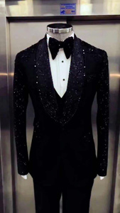 Costume de smoking noir à sequins pour homme avec nœud papillon, style britannique, tenue de cérémonie, simple boutonnage, col cranté - Product Image 1