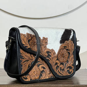 Sacs messager pour femmes en cuir de vachette artisanal, élégants, à motif floral et fermeture éclair, sacs à bandoulière - Product Image 3