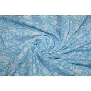 Newly Light Blue & <b>White</b> Cotton Fabric Hand Block Printed Indian Natural Prints Boys' Dresses Lightweight Curtain & Bag Decor - Product Image 6