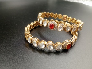 bangles in <b>red</b> doublet and polki stone with gold layered in 925 silver jewelry handmade bangles for bridal traditional jewelry - Product Image 6