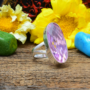 Anillo de Plata 925 con Kunzita Rosa, Anillo de Plata de Ley con Gema de Kunzita Natural, Joyería Elegante Hecha a Mano para Mujer - Product Image 2