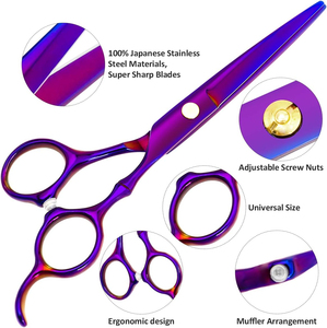 Ciseaux de barbier professionnels en acier inoxydable de 5,5 à 6 pouces, ciseaux de coiffure, kit de salon, étui en cuir, ciseaux à effiler - Product Image 6