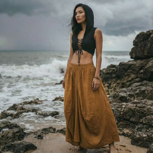 Jupe longue hippie pour femme, en coton gaze biologique, à volants, ample et fluide, style bohème, cadeau pour elle - Product Image 1