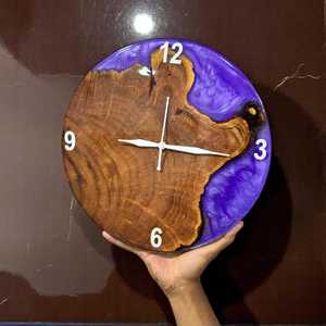 Purple Epoxy Wooden Wall <b>Clock</b> Unique Live Edge Resin Wall Art Handmade Rustic Home Decor One-of-a-Kind Timepiece. - Product Image 1