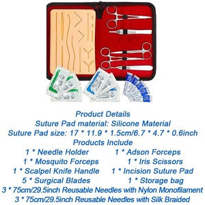 FENTEX CE Certified Suture Practice <b>Kit</b> Full Set Stainless Steel Surgical Tools Reusable 14 Pre-Cut Wounds Silica <b>Gel</b> Suture Pad - Product Image 5
