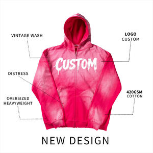 Sudadera con capucha y cremallera para hombre, oversize, tie-dye, con estampado personalizado, de felpa francesa, estilo streetwear, con logo frontal, rosa - Product Image 3